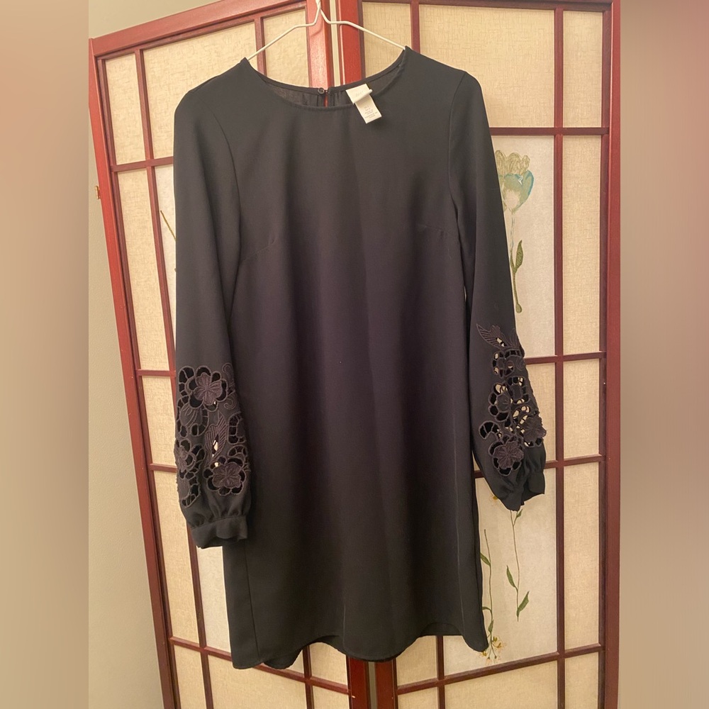 H&M - Black Work Dress with Lace Sleeves